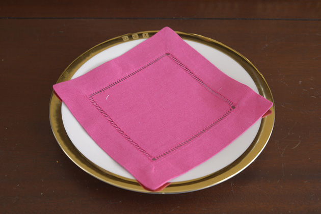 Solid color Hemstitch Cocktail Napkin 6". Pink Peacock color